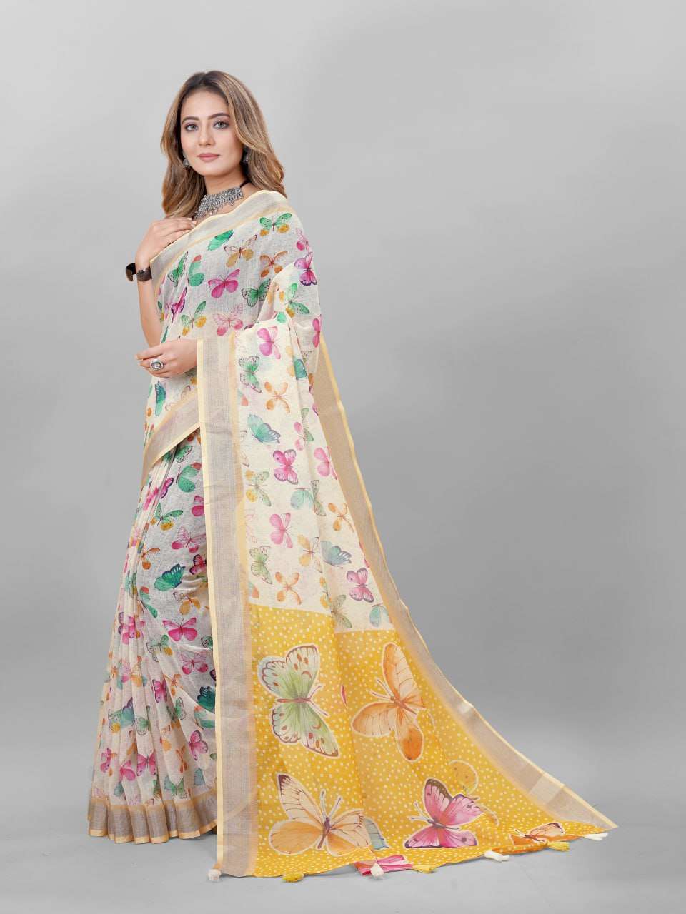 Cotton Srrt Linen Cotton1 Sarees  Printed Ladies Cotton Linen Sarees