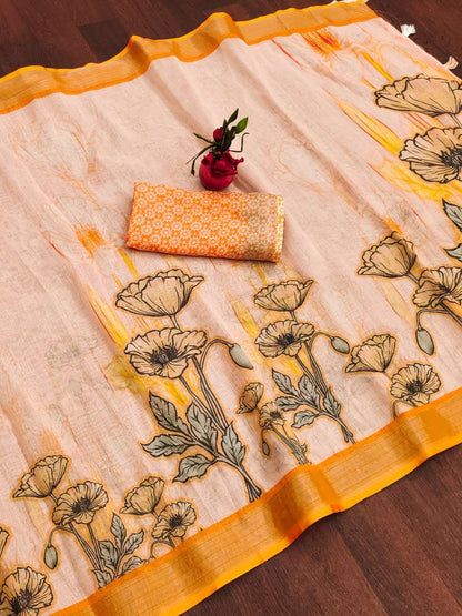 Cotton Srrt Linen Cotton1 Sarees  Printed Ladies Cotton Linen Sarees