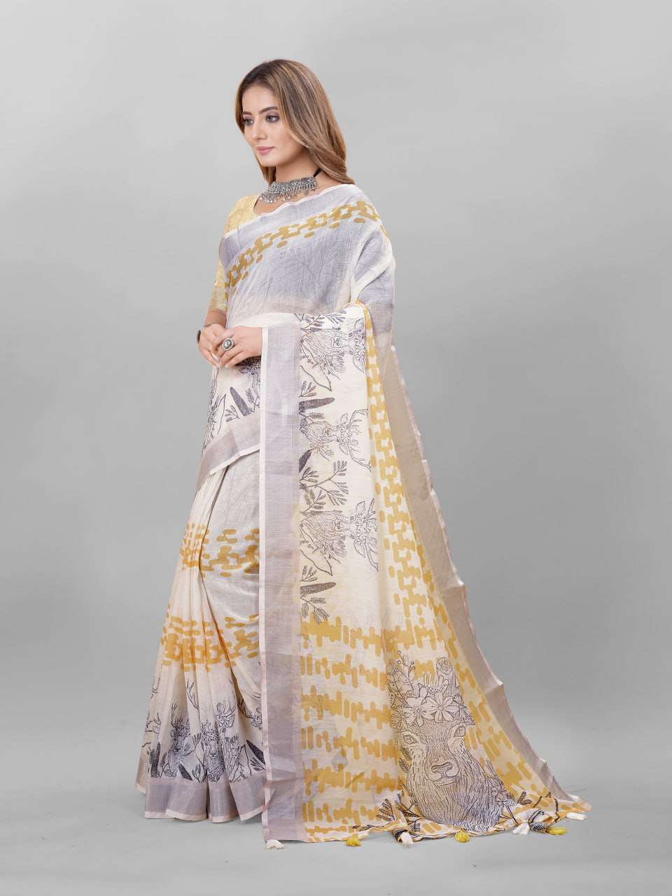 Cotton Srrt Linen Cotton1 Sarees  Printed Ladies Cotton Linen Sarees