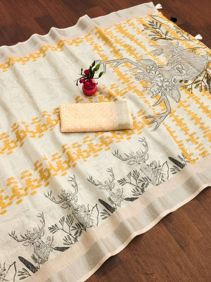 Cotton Srrt Linen Cotton1 Sarees  Printed Ladies Cotton Linen Sarees