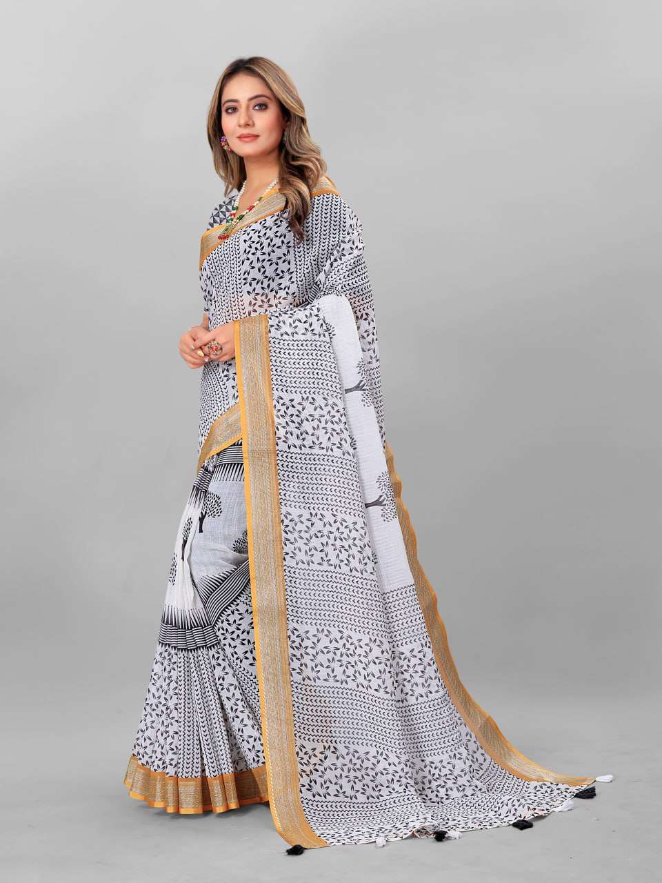 Cotton Srrt Linen Cotton1 Sarees  Printed Ladies Cotton Linen Sarees