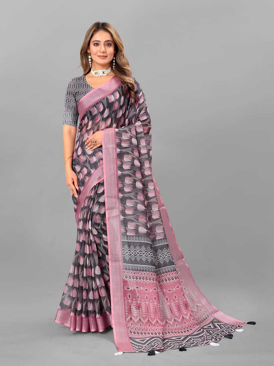 Cotton Srrt Linen Cotton2 Sarees  Printed Ladies Cotton Linen Sarees