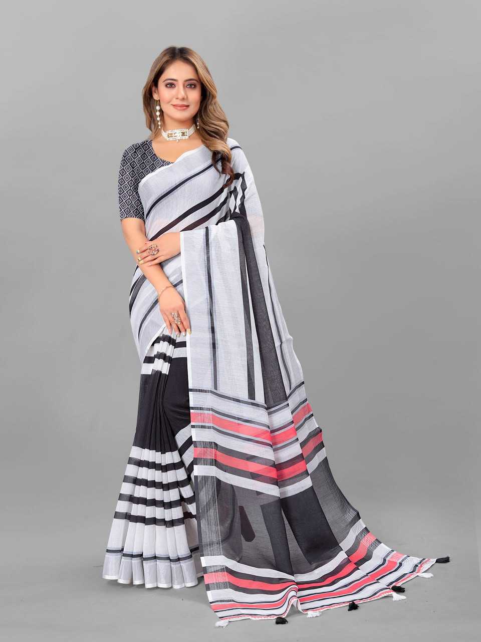 Cotton Srrt Linen Cotton2 Sarees  Printed Ladies Cotton Linen Sarees