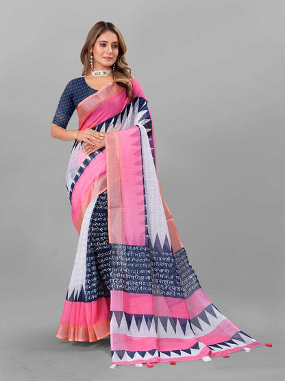 Cotton Srrt Linen Cotton2 Sarees  Printed Ladies Cotton Linen Sarees