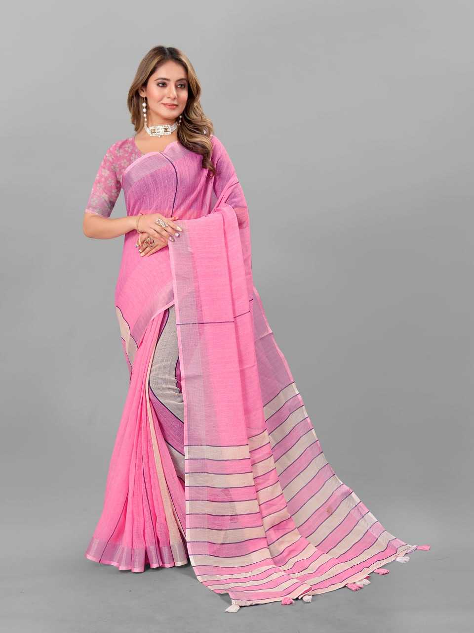 Cotton Srrt Linen Cotton2 Sarees  Printed Ladies Cotton Linen Sarees