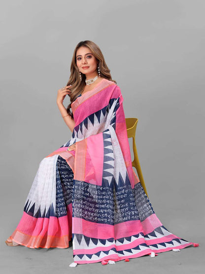 Cotton Srrt Linen Cotton2 Sarees  Printed Ladies Cotton Linen Sarees