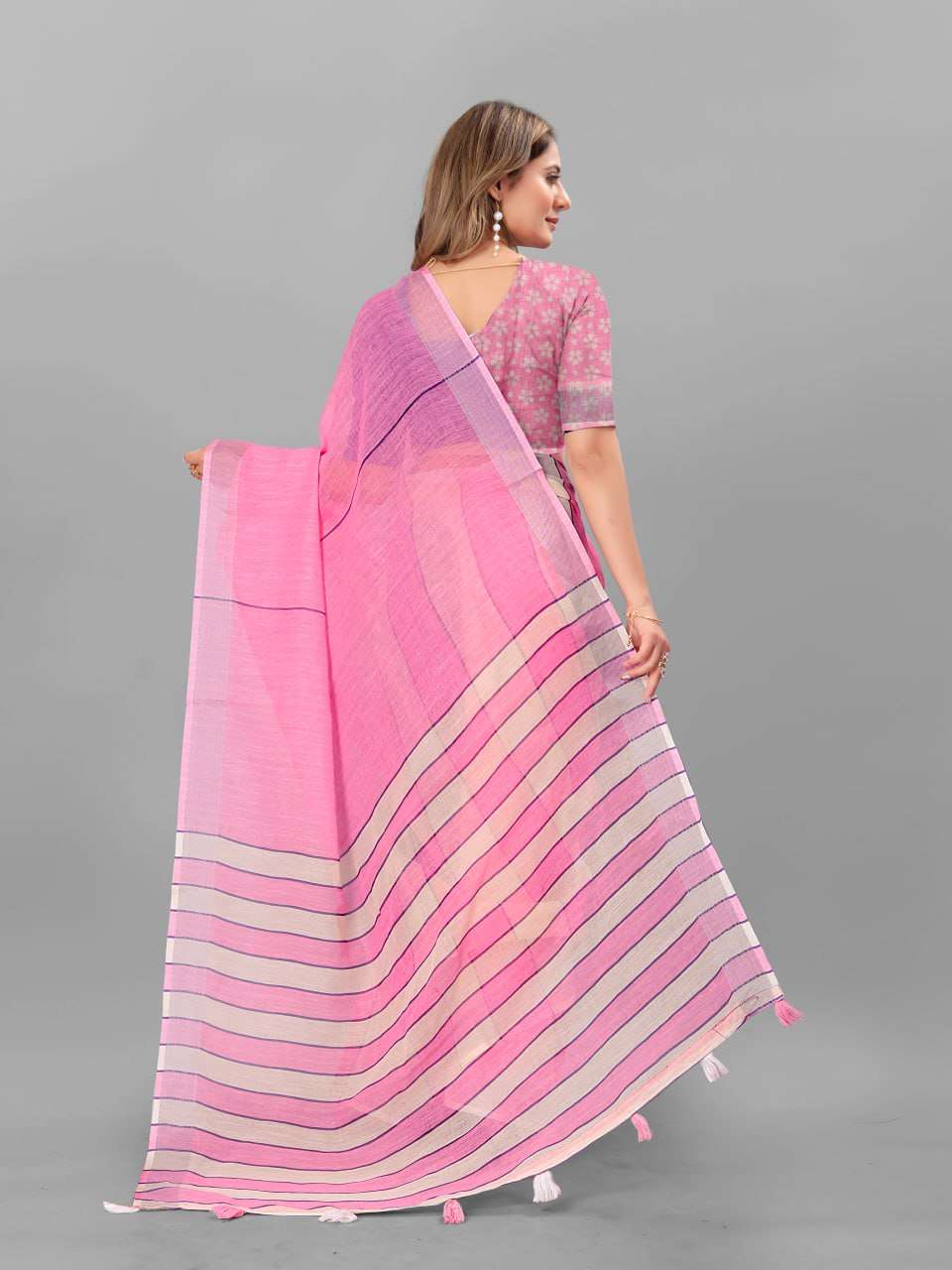 Cotton Srrt Linen Cotton2 Sarees  Printed Ladies Cotton Linen Sarees