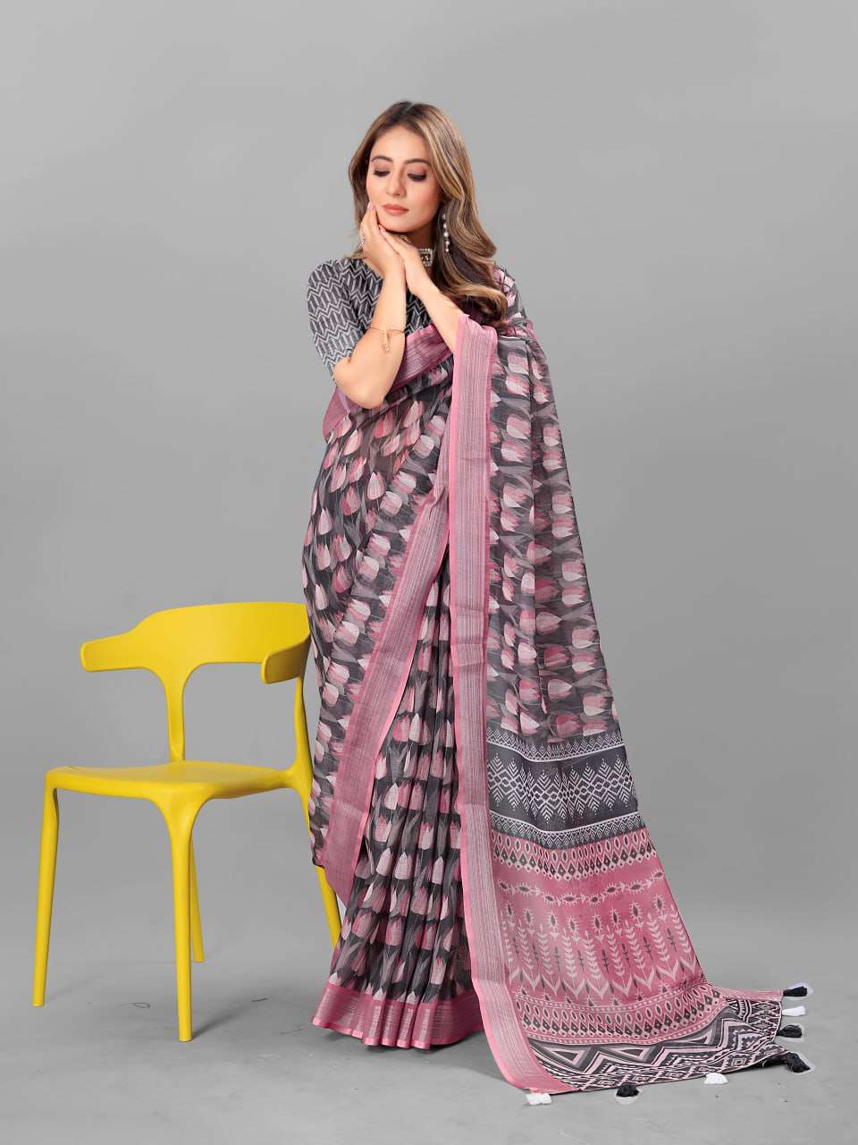 Cotton Srrt Linen Cotton2 Sarees  Printed Ladies Cotton Linen Sarees