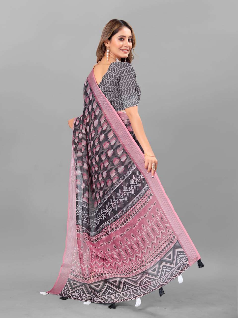 Cotton Srrt Linen Cotton2 Sarees  Printed Ladies Cotton Linen Sarees