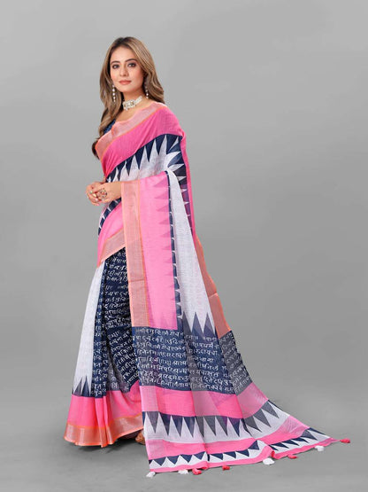 Cotton Srrt Linen Cotton2 Sarees  Printed Ladies Cotton Linen Sarees