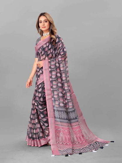 Cotton Srrt Linen Cotton2 Sarees  Printed Ladies Cotton Linen Sarees