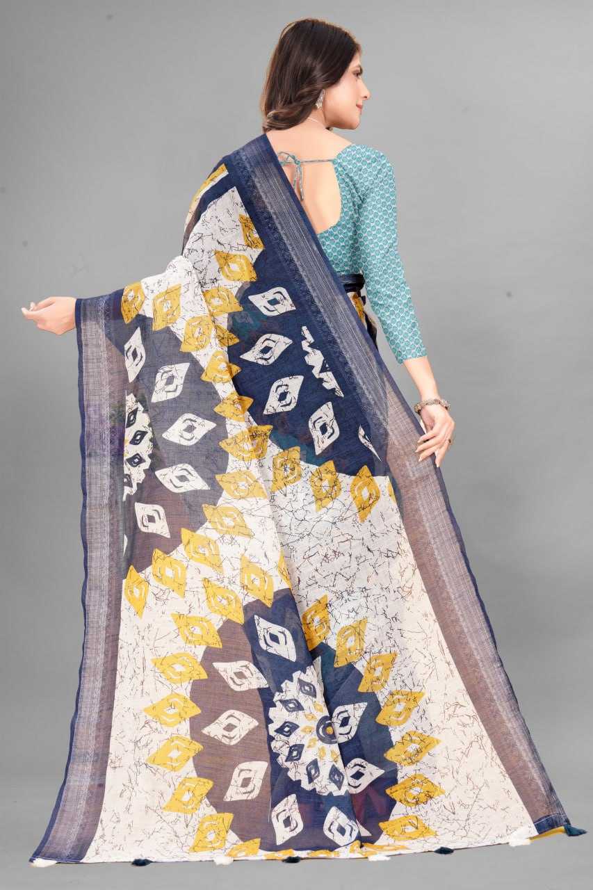 Cotton Srrt Linen Cotton3 Sarees  Printed Ladies Cotton Linen Sarees