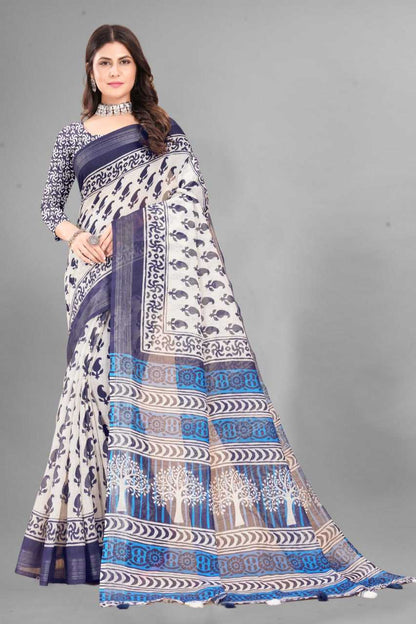 Cotton Srrt Linen Cotton3 Sarees  Printed Ladies Cotton Linen Sarees