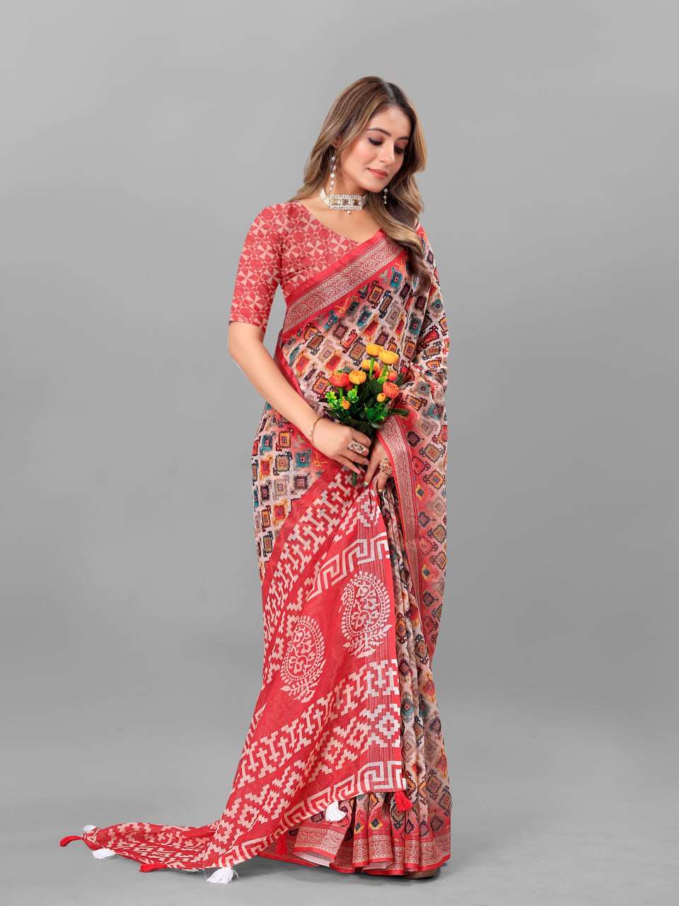 Cotton Srrt Linen Cotton3 Sarees  Printed Ladies Cotton Linen Sarees