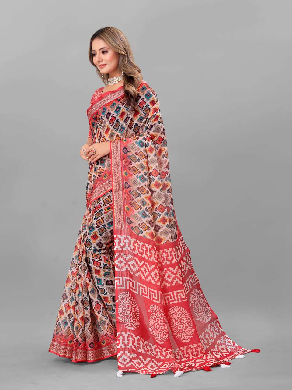 Cotton Srrt Linen Cotton3 Sarees  Printed Ladies Cotton Linen Sarees