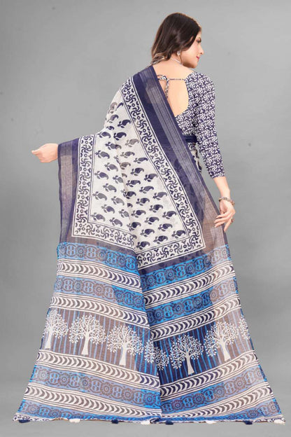 Cotton Srrt Linen Cotton3 Sarees  Printed Ladies Cotton Linen Sarees