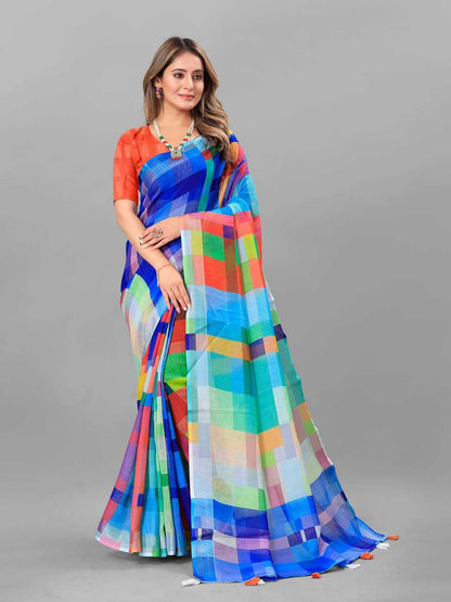 Cotton Srrt Linen Cotton4 Sarees  Printed Ladies Cotton Linen Sarees