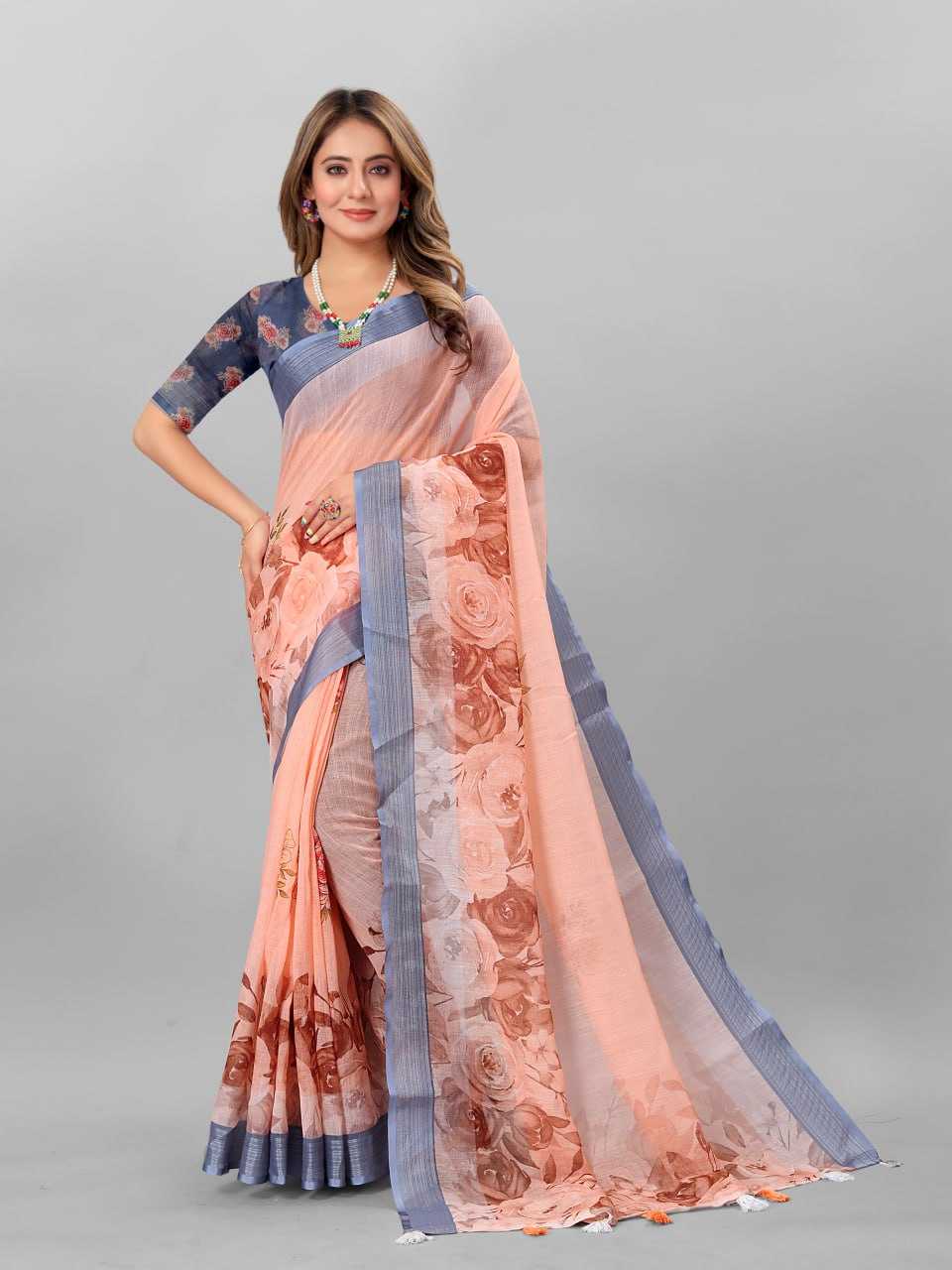 Cotton Srrt Linen Cotton4 Sarees  Printed Ladies Cotton Linen Sarees