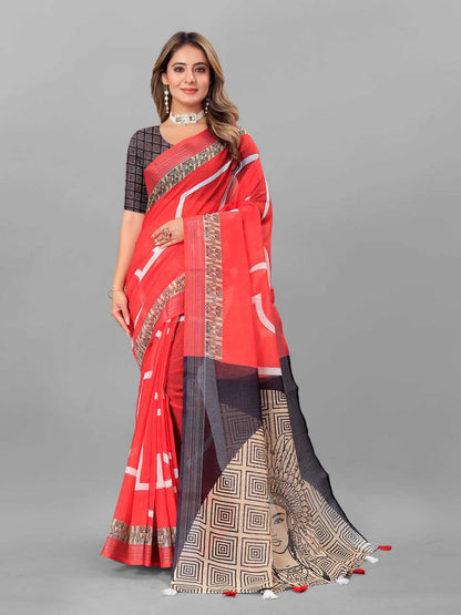 Cotton Srrt Linen Cotton4 Sarees  Printed Ladies Cotton Linen Sarees