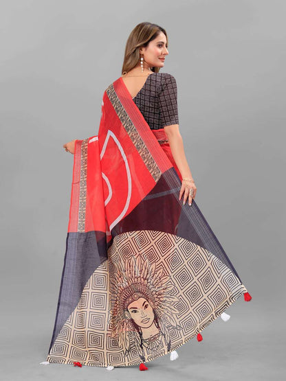 Cotton Srrt Linen Cotton4 Sarees  Printed Ladies Cotton Linen Sarees