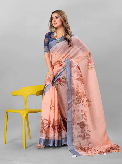 Cotton Srrt Linen Cotton4 Sarees  Printed Ladies Cotton Linen Sarees