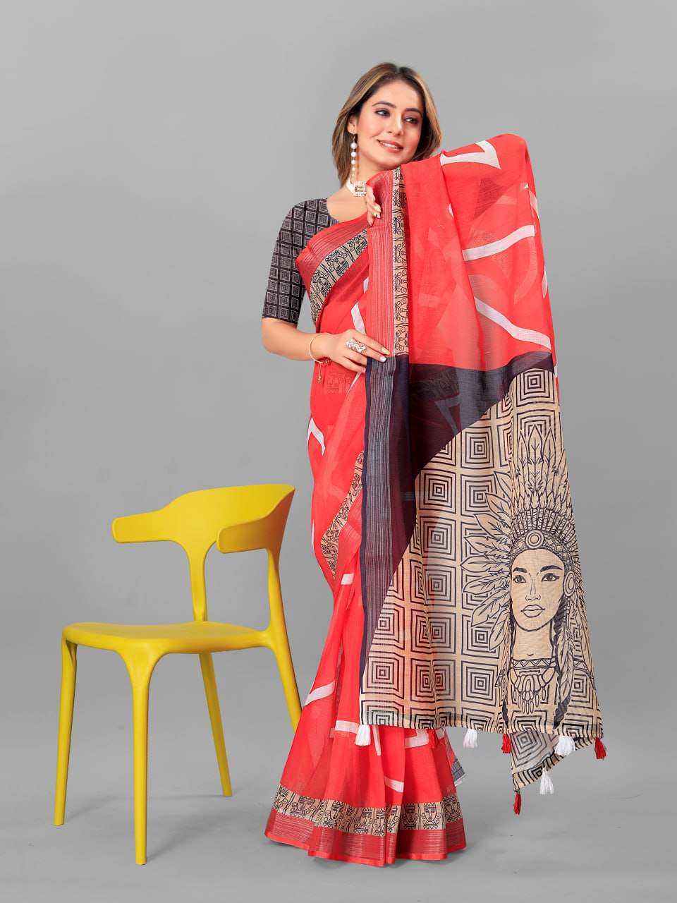 Cotton Srrt Linen Cotton4 Sarees  Printed Ladies Cotton Linen Sarees