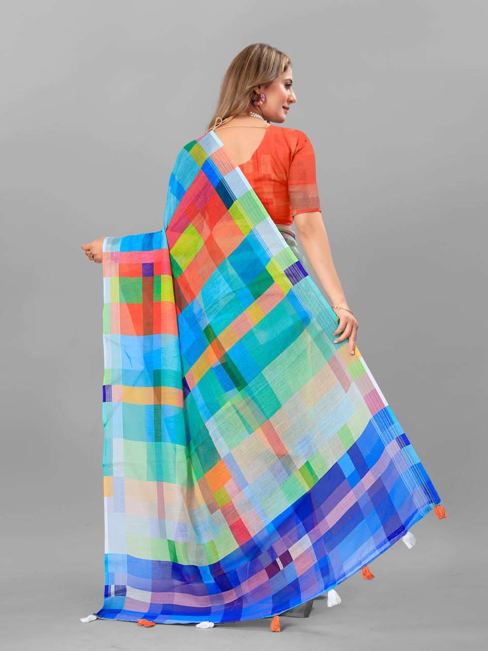 Cotton Srrt Linen Cotton4 Sarees  Printed Ladies Cotton Linen Sarees