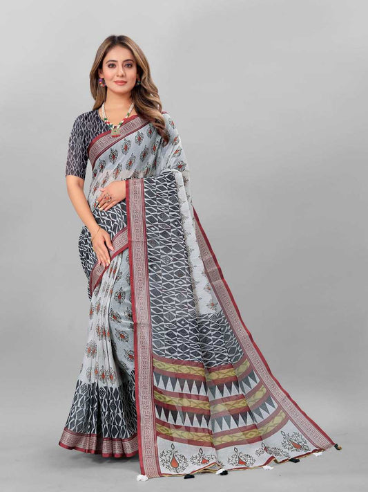 Cotton Srrt Linen Cotton5 Sarees  Printed Ladies Cotton Linen Sarees