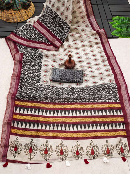 Cotton Srrt Linen Cotton5 Sarees  Printed Ladies Cotton Linen Sarees