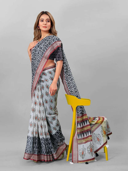 Cotton Srrt Linen Cotton5 Sarees  Printed Ladies Cotton Linen Sarees