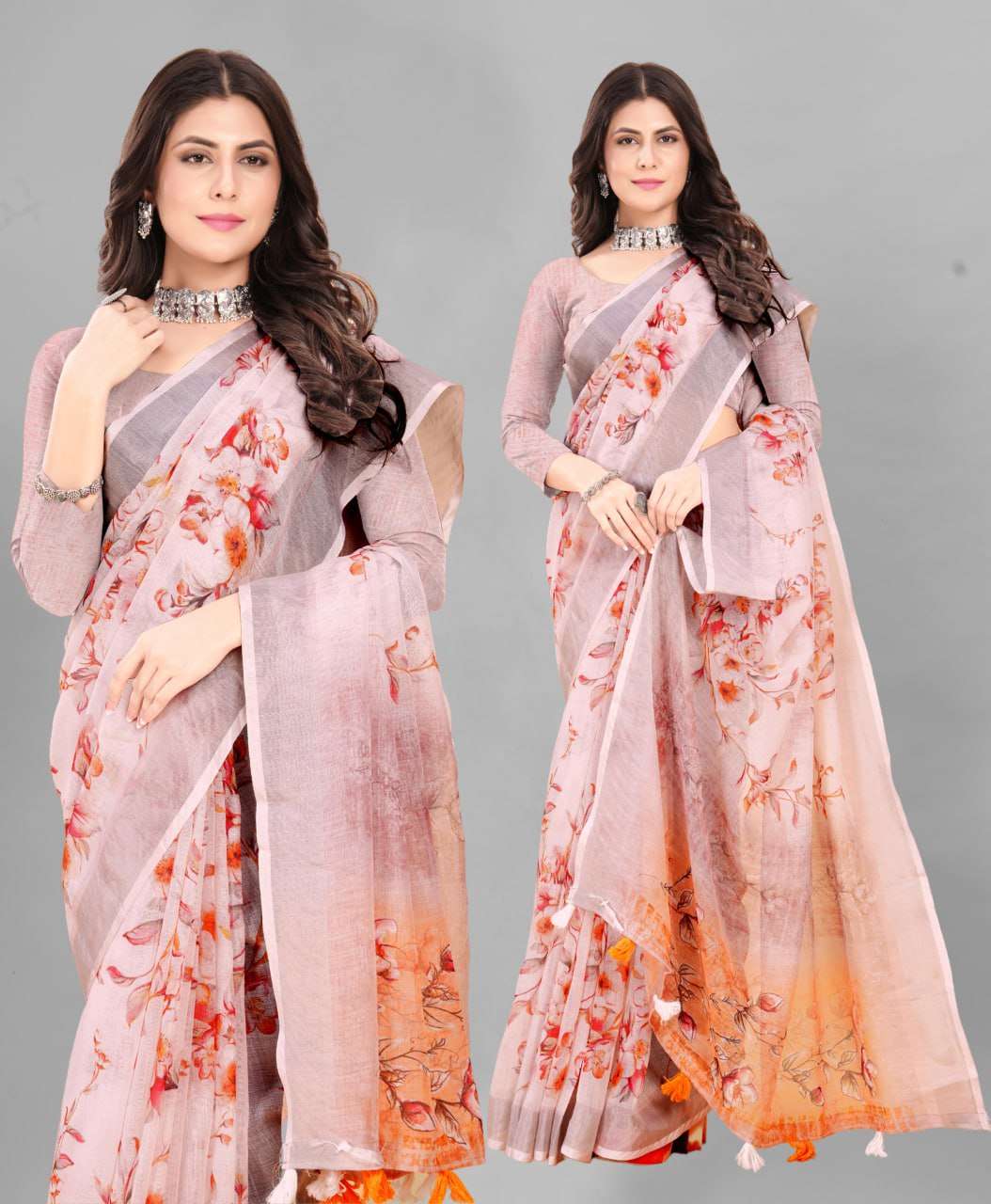 Cotton Srrt Linen Cotton5 Sarees  Printed Ladies Cotton Linen Sarees