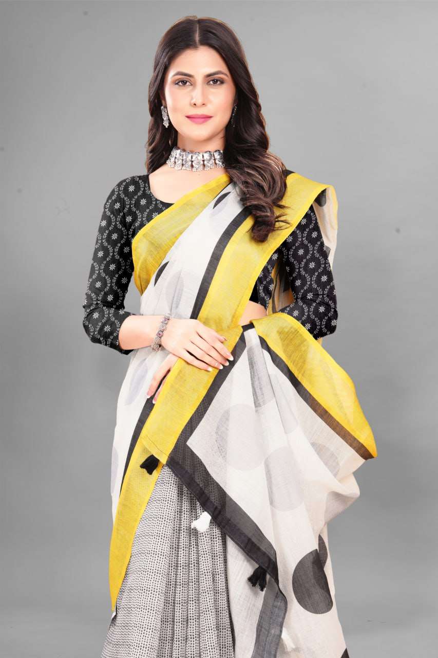 Cotton Srrt Linen Cotton5 Sarees  Printed Ladies Cotton Linen Sarees