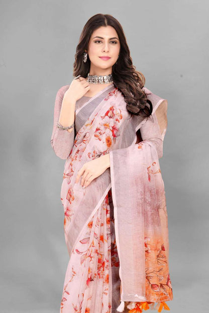 Cotton Srrt Linen Cotton5 Sarees  Printed Ladies Cotton Linen Sarees