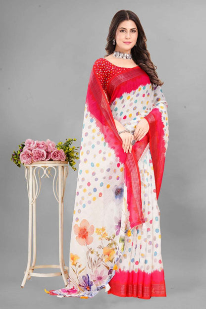 Cotton Srrt Linen Cotton5 Sarees  Printed Ladies Cotton Linen Sarees