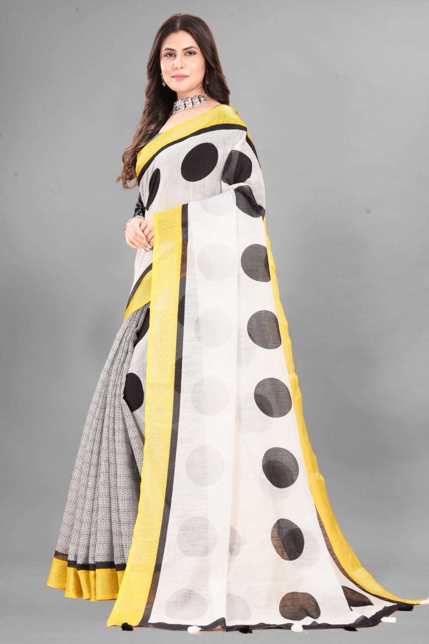 Cotton Srrt Linen Cotton5 Sarees  Printed Ladies Cotton Linen Sarees