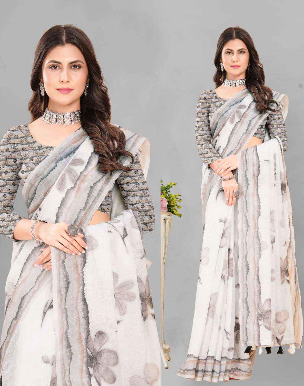 Cotton Srrt Linen Cotton6 Sarees  Printed Ladies Cotton Linen Sarees