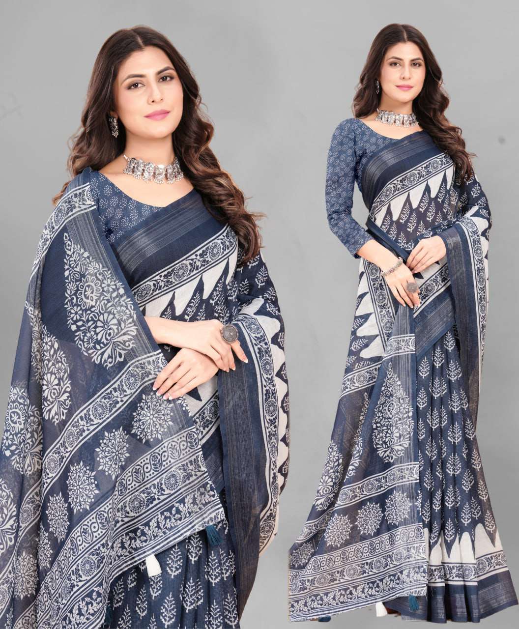 Cotton Srrt Linen Cotton6 Sarees  Printed Ladies Cotton Linen Sarees