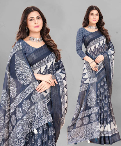 Cotton Srrt Linen Cotton6 Sarees  Printed Ladies Cotton Linen Sarees