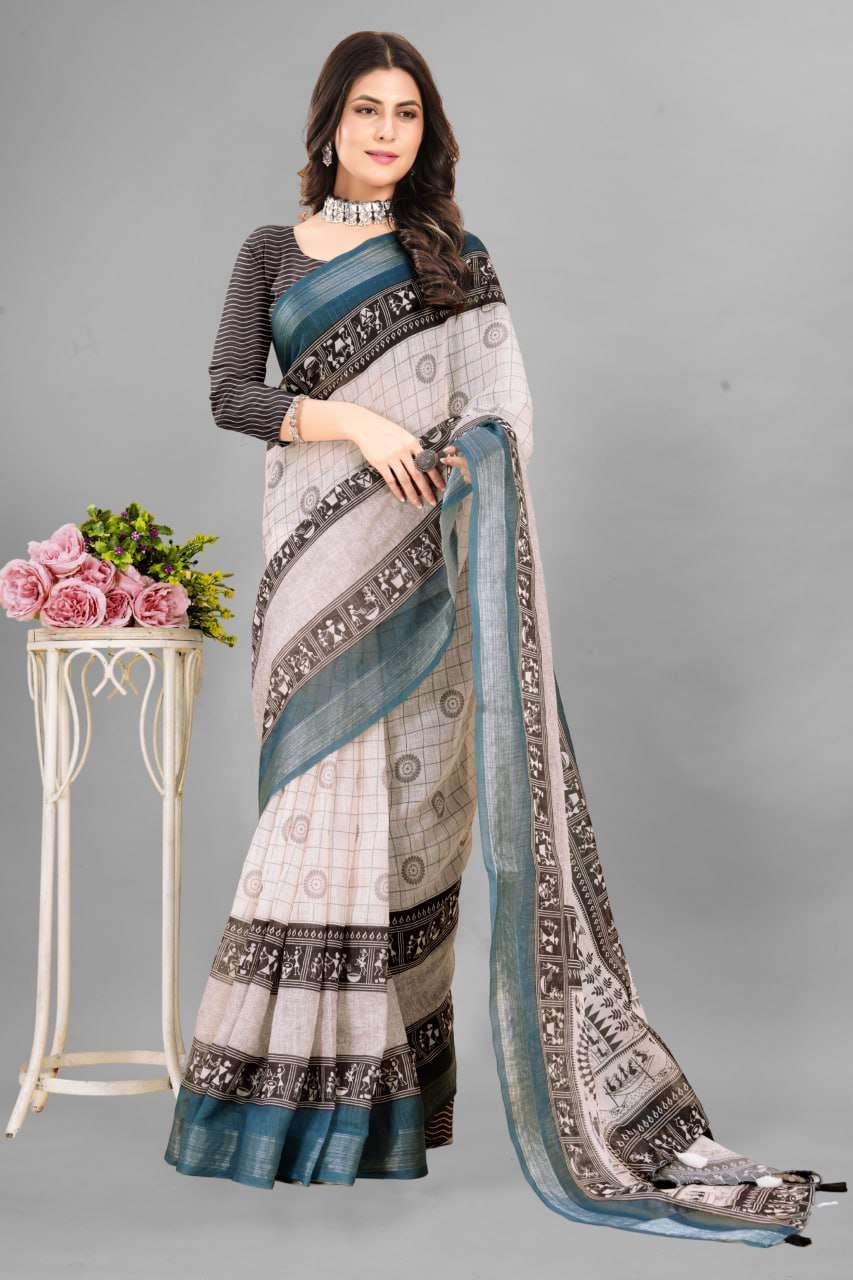 Cotton Srrt Linen Cotton7 Sarees  Printed Ladies Cotton Linen Sarees