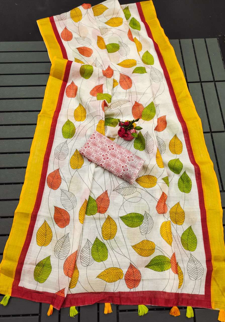 Cotton Srrt Linen Cotton7 Sarees  Printed Ladies Cotton Linen Sarees