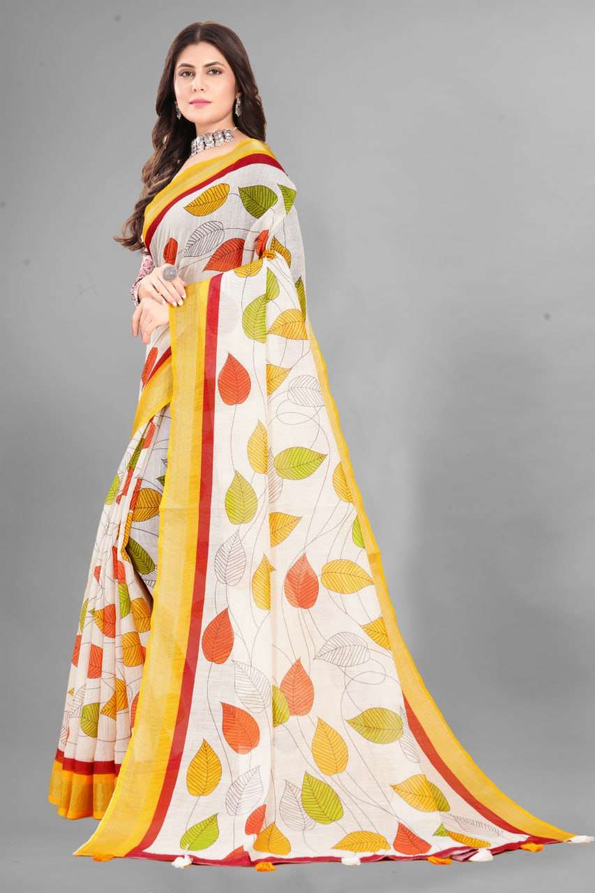 Cotton Srrt Linen Cotton7 Sarees  Printed Ladies Cotton Linen Sarees