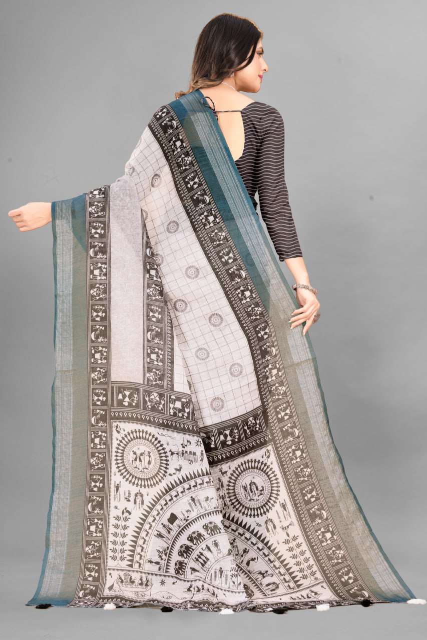 Cotton Srrt Linen Cotton7 Sarees  Printed Ladies Cotton Linen Sarees