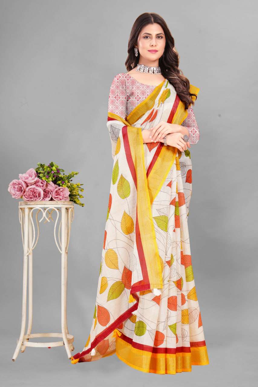 Cotton Srrt Linen Cotton7 Sarees  Printed Ladies Cotton Linen Sarees