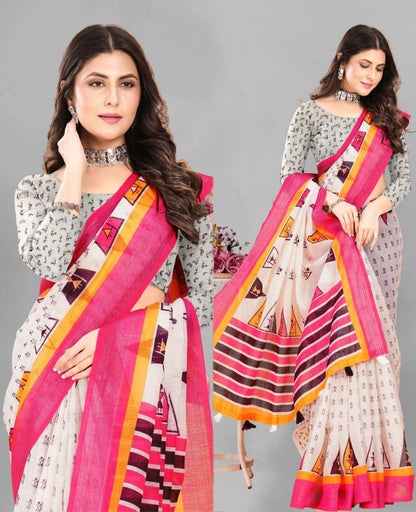 Cotton Srrt Linen Cotton7 Sarees  Printed Ladies Cotton Linen Sarees