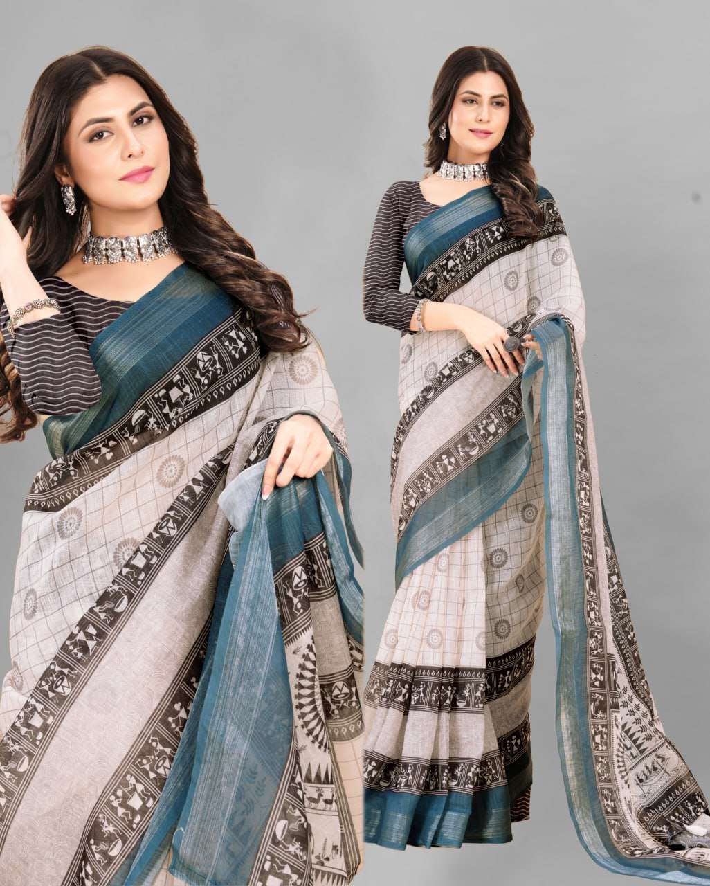 Cotton Srrt Linen Cotton7 Sarees  Printed Ladies Cotton Linen Sarees