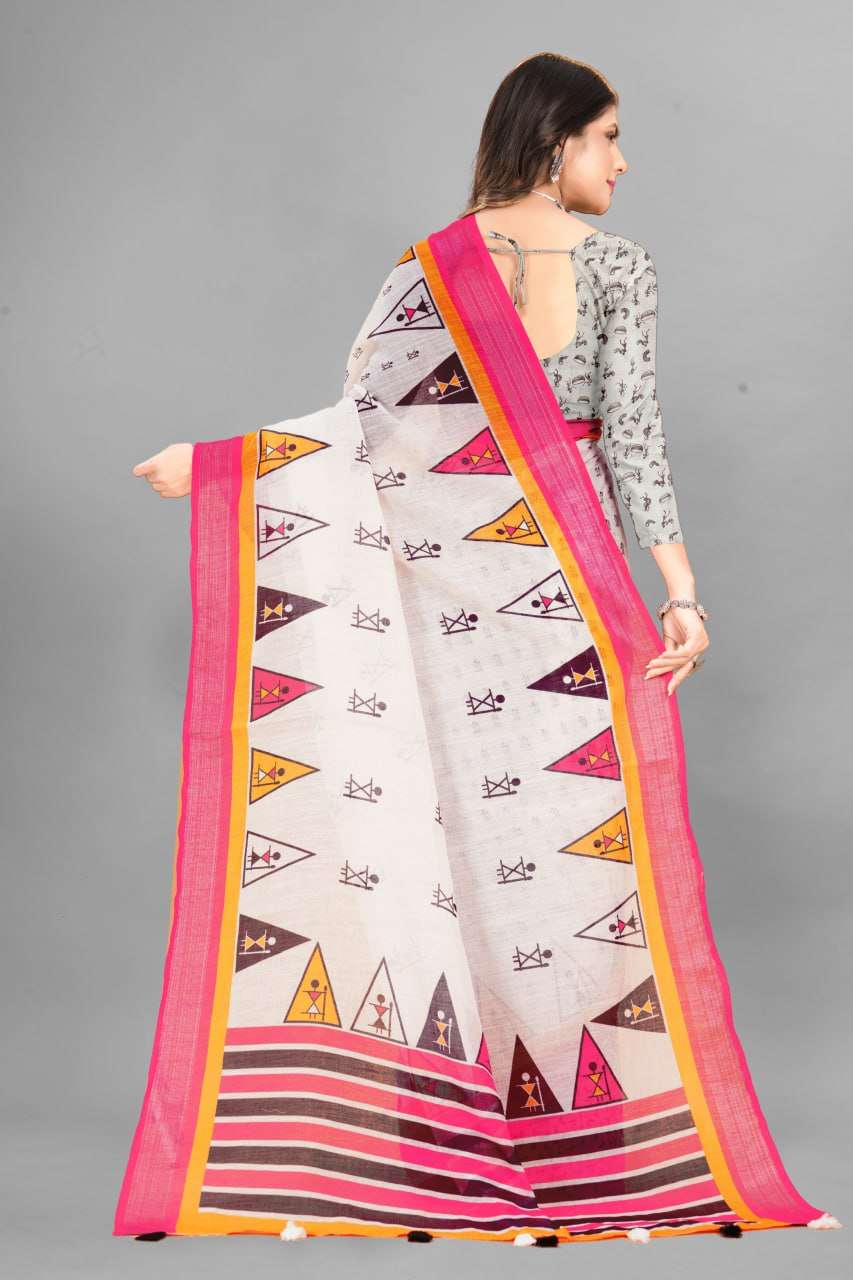 Cotton Srrt Linen Cotton7 Sarees  Printed Ladies Cotton Linen Sarees