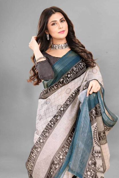 Cotton Srrt Linen Cotton7 Sarees  Printed Ladies Cotton Linen Sarees