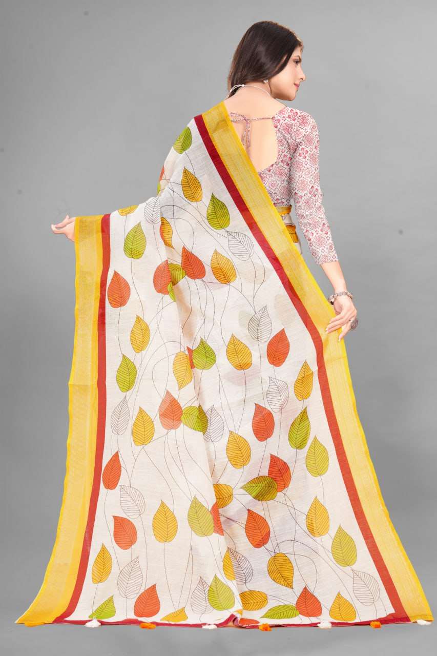 Cotton Srrt Linen Cotton7 Sarees  Printed Ladies Cotton Linen Sarees