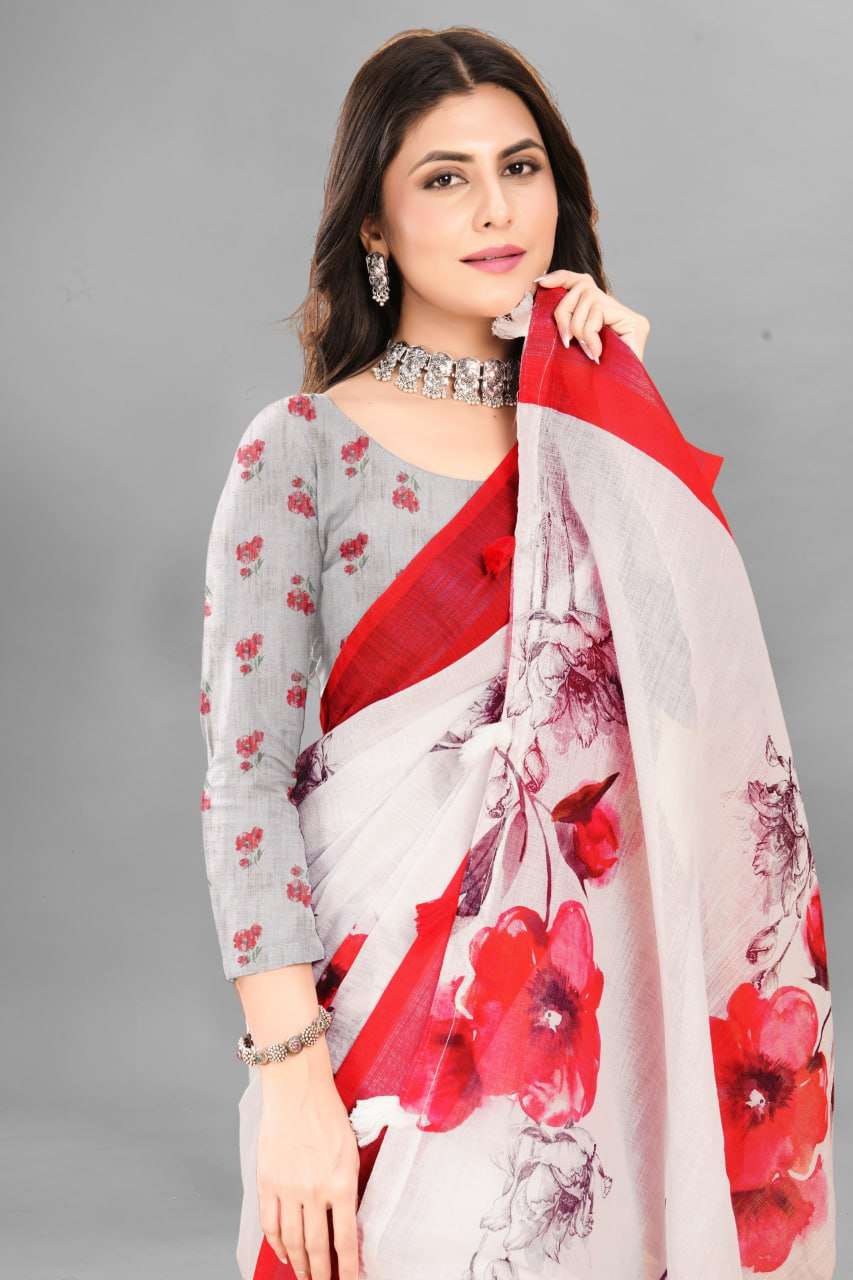 Cotton Srrt Linen Cotton8 Sarees  Printed Ladies Cotton Linen Sarees