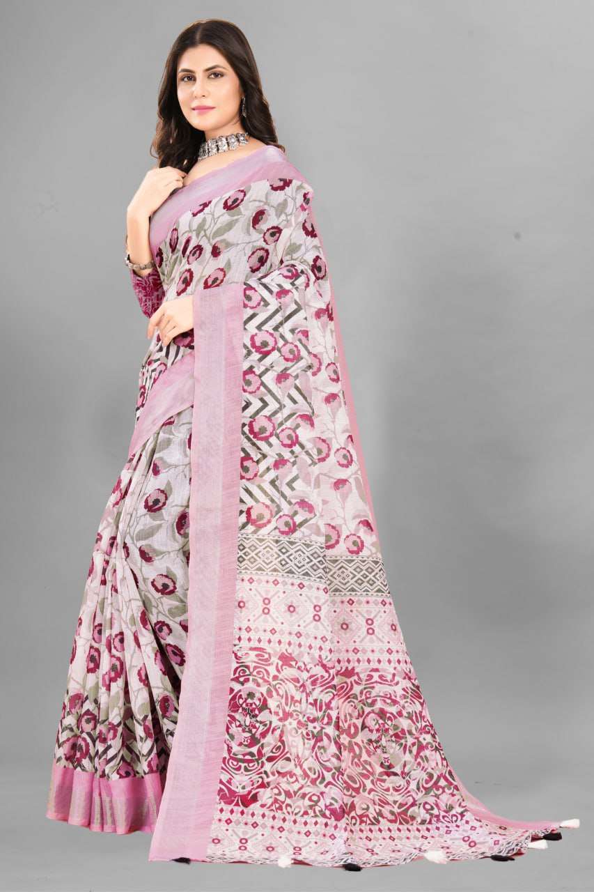 Cotton Srrt Linen Cotton8 Sarees  Printed Ladies Cotton Linen Sarees